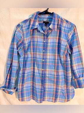 Ladies Petite S Talbots Plaid Button-down T0036